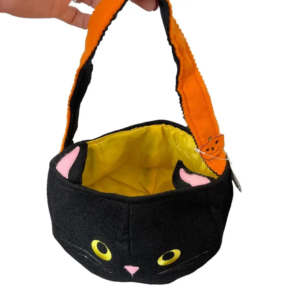 Vintage Target Halloween Black Cat Trick Treat Bucket Soft Cloth Felt Pail TAGS